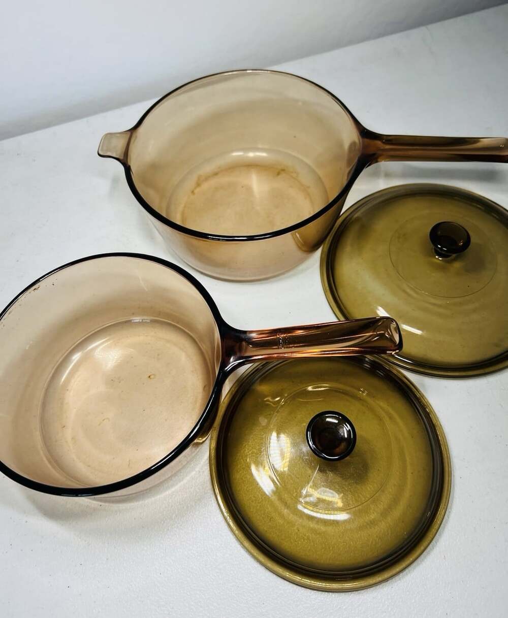 Corning Visions Amber Glass Saucepans With Lids Set of 2 - Picture 5 of 7